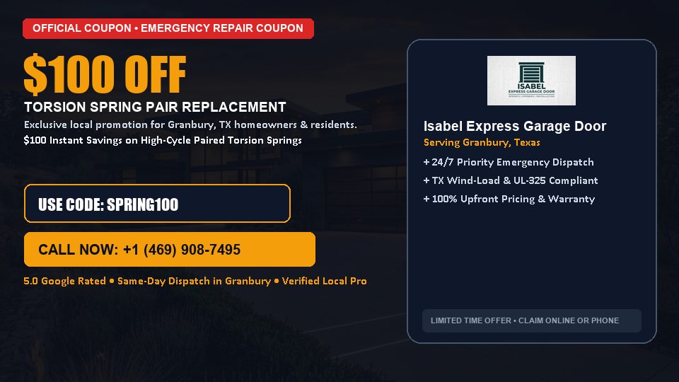 Isabel Express Garage Door $100 OFF Dual Torsion Spring Replacement in Granbury, TX